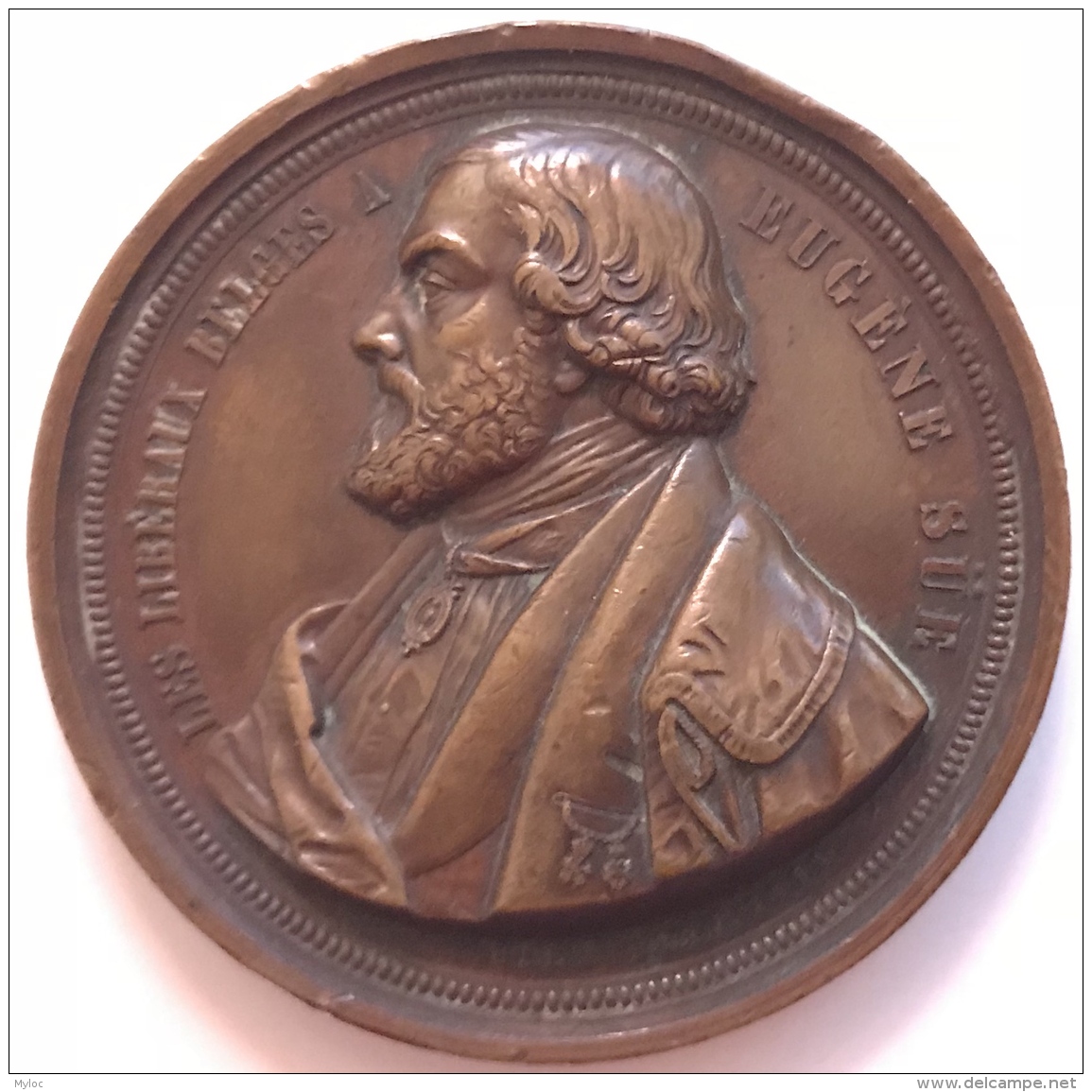 Médaille Bronze. Eugène Süe. Les Liberaux Belges. Hart Janv. 1845. 55mm - 86 Gr - Professionals / Firms