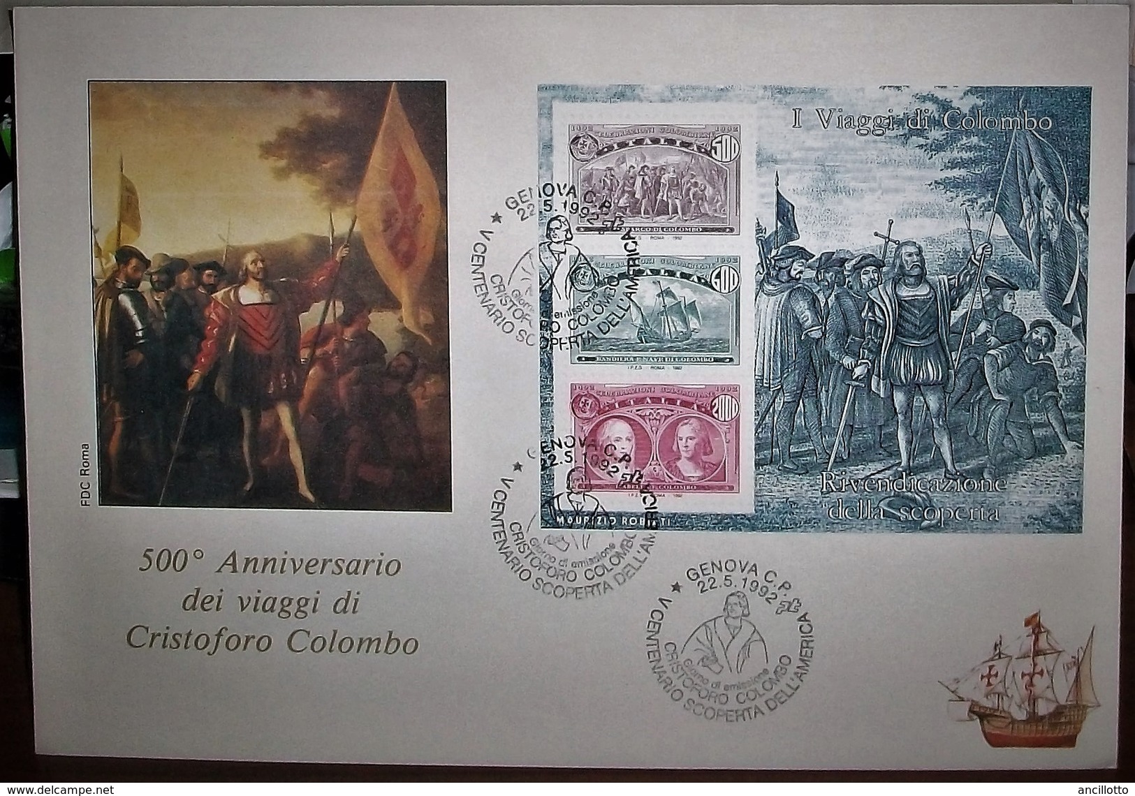 SERIE-DI-6-FDC-BUSTONI-PER-FOGLIETTI-ITALIA-CRISTOFORO-COLOMBO-5-CENTENARIO GENOCA-CP - 1991-00:  Nuovi