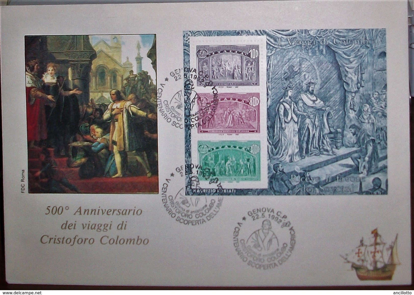 SERIE-DI-6-FDC-BUSTONI-PER-FOGLIETTI-ITALIA-CRISTOFORO-COLOMBO-5-CENTENARIO GENOCA-CP