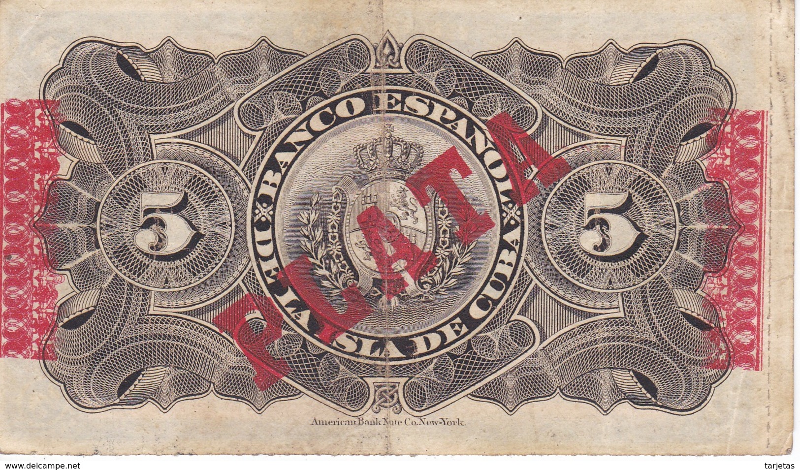 BILLETE DEL BANCO ESPAÑOL EN CUBA DE 5 PESOS DEL AÑO 1896 CON SELLO PLATA (BANKNOTE) - Otros & Sin Clasificación