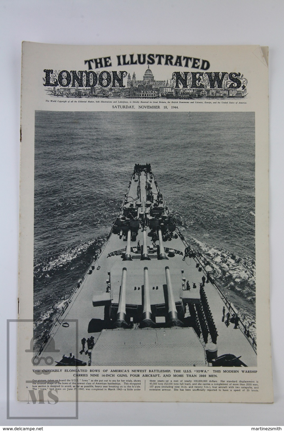 WWII The Illustrated London News, November 18, 1944, The U.S.S. IOWA, Mr. Churchill In Paris - Geschiedenis