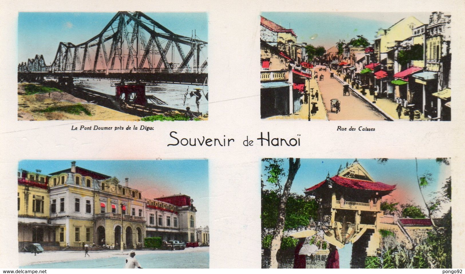 Cpsm Colorisée Souvenir De HANOÎ,pont Doumer, Rue Des Caisses, Gare, Pagode Mol Cô  (53.36) - Vietnam