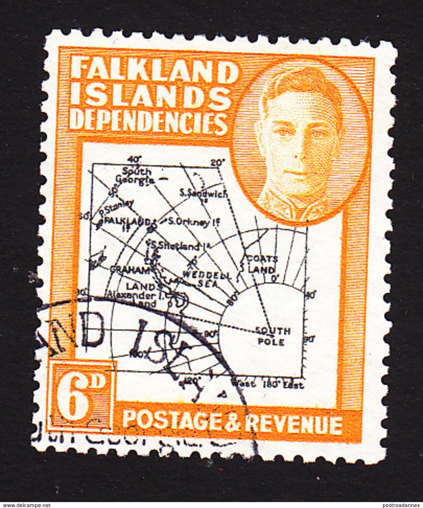 Falkland Islands Dependencies, Scott #1L6, Used, Map, Issued 1946 - Falkland