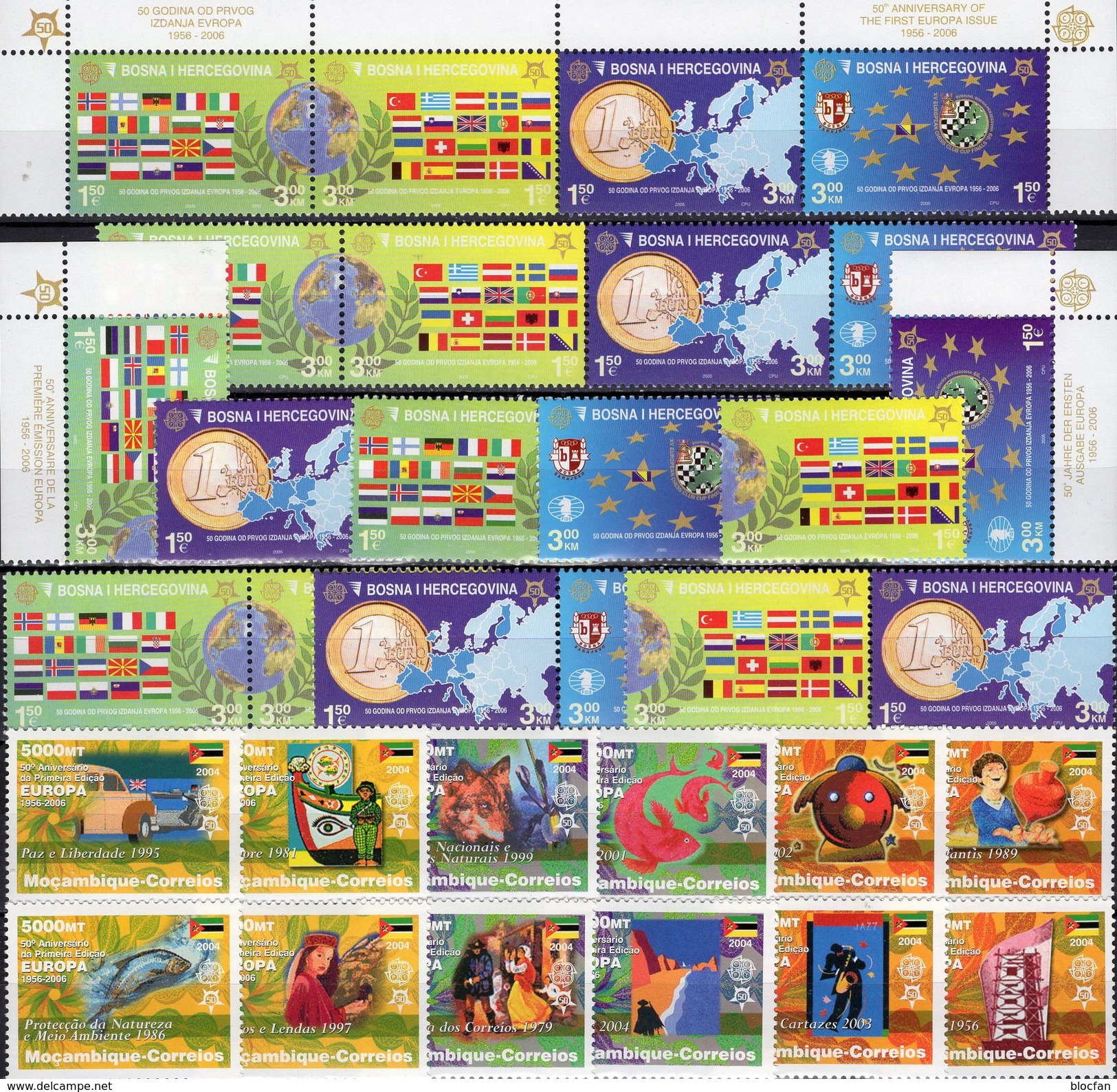 EUROPA Mocambique 2853/64,Bosna 419/2,2ER+5x ZD ** 108€ Stamps On Stamp Flags Se-tenants Bf 50 Years CEPT 1956-2006 - 2006