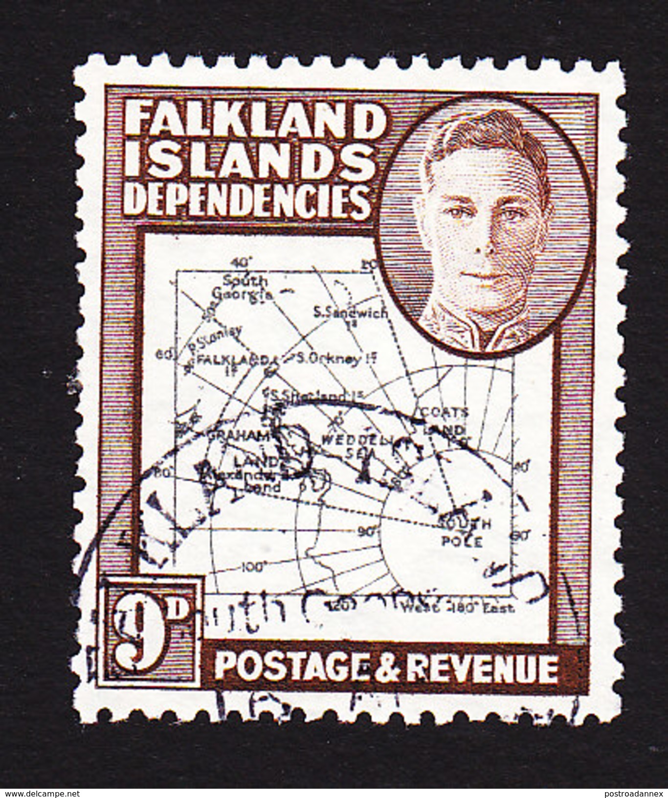 Falkland Islands Dependencies, Scott #1L7, Used, Map, Issued 1946 - Falkland Islands