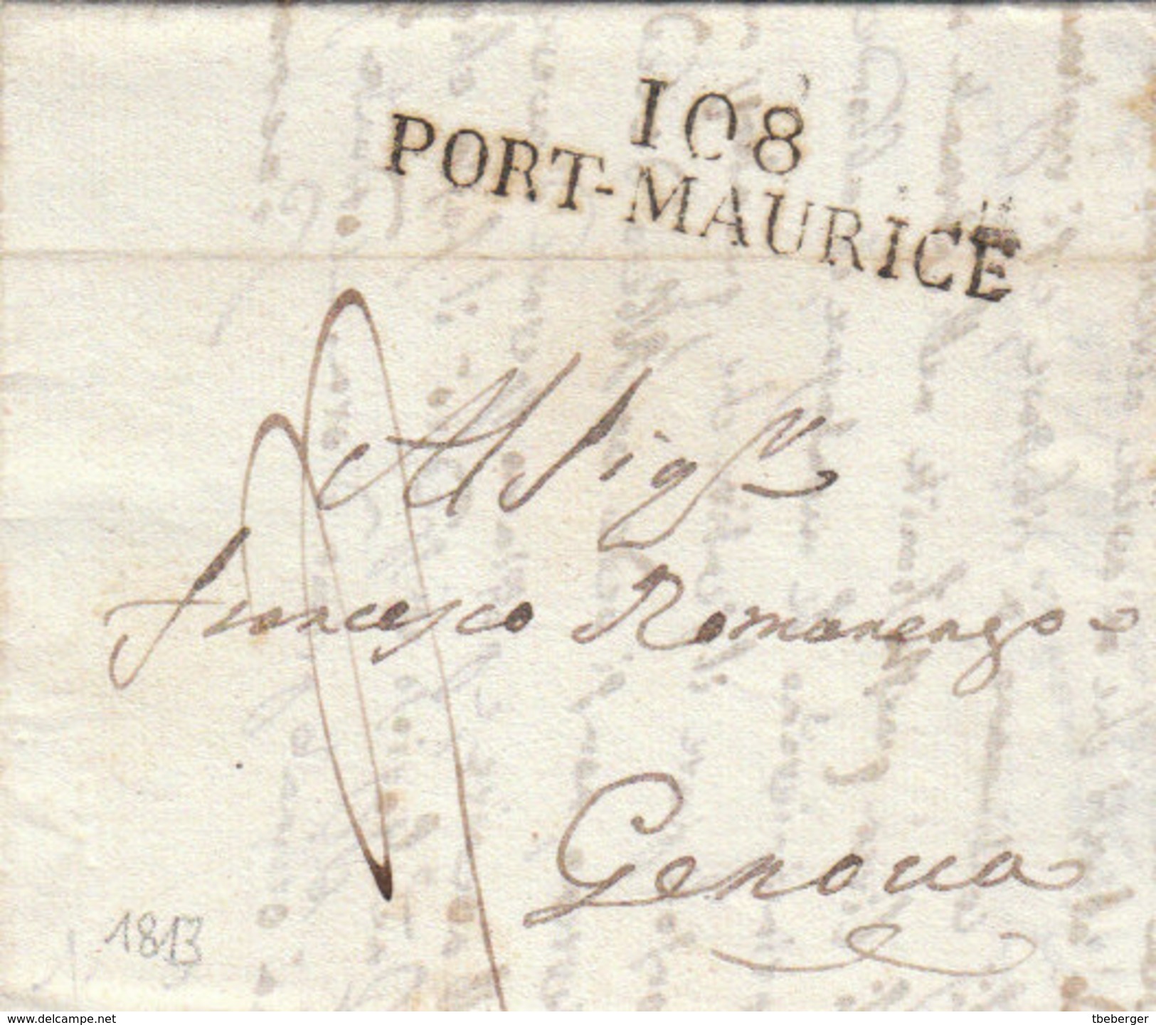 France Italia Dept Conquis Montenotte Entier 108 PORT-MAURICE Liguria Pour Genova 1813 (q17) - 1792-1815: Dipartimenti Conquistati