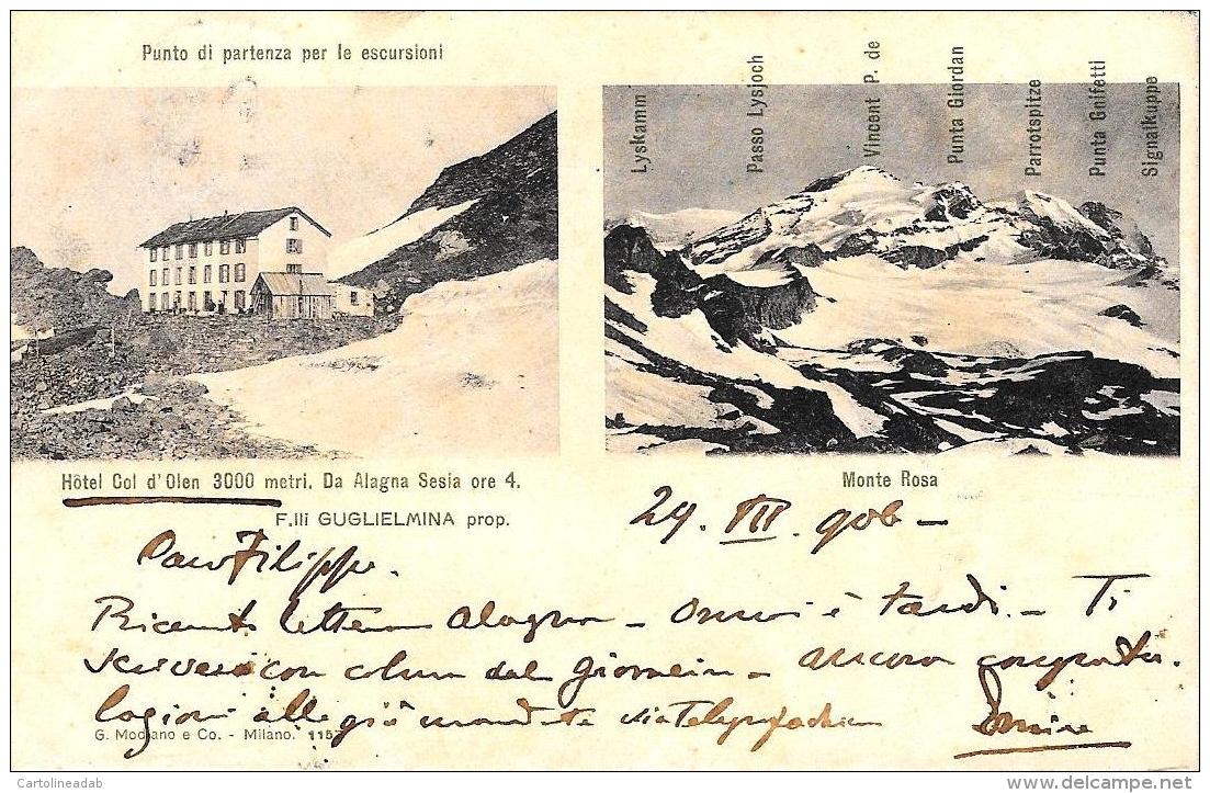 [DC9298] CPA - HOTEL COL D'OLEN 3000 METRI - MONTE ROSA - Viaggiata 1906 - Old Postcard - Alberghi & Ristoranti