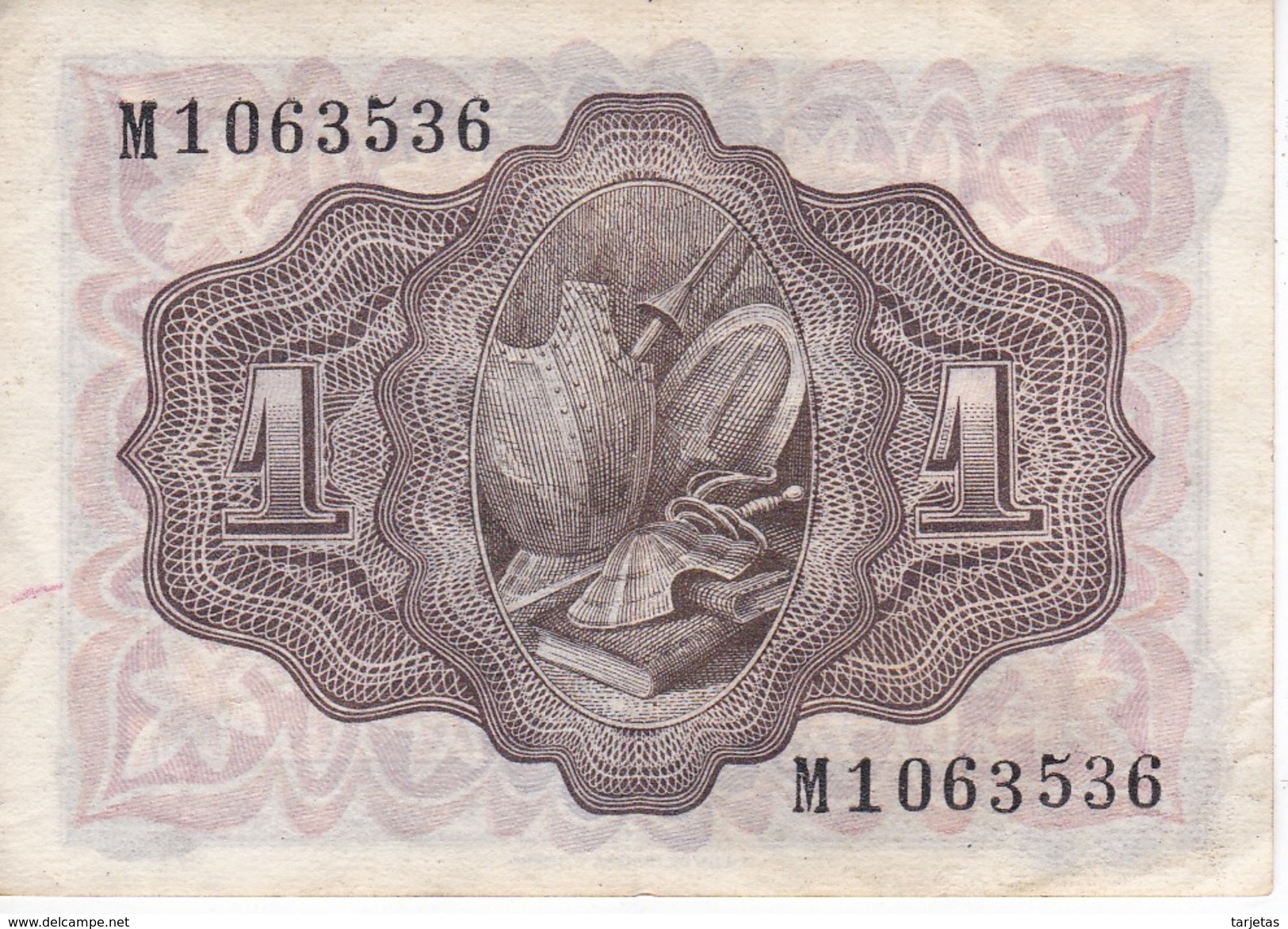 BILLETE DE ESPAÑA DE 1 PTA DEL AÑO 1951 EL QUIJOTE SERIE M CALIDAD MBC (VF)  (BANKNOTE) - 1-2 Pesetas