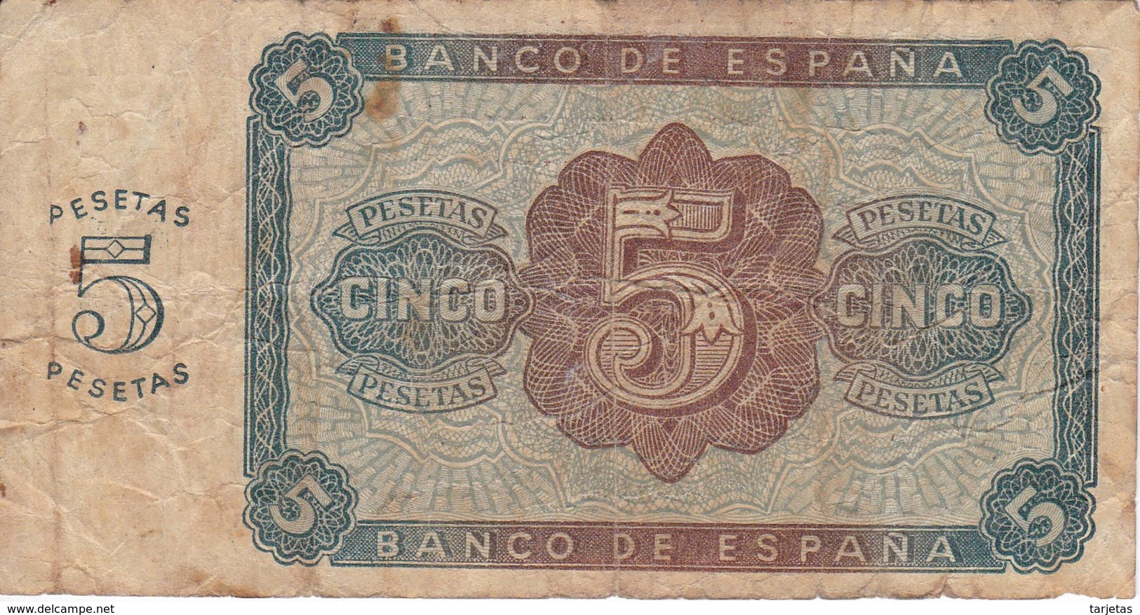 BILLETE DE ESPAÑA DE 5 PTAS DE BURGOS DEL AÑO 1938 SERIE L  (BANKNOTE) - 5 Peseten