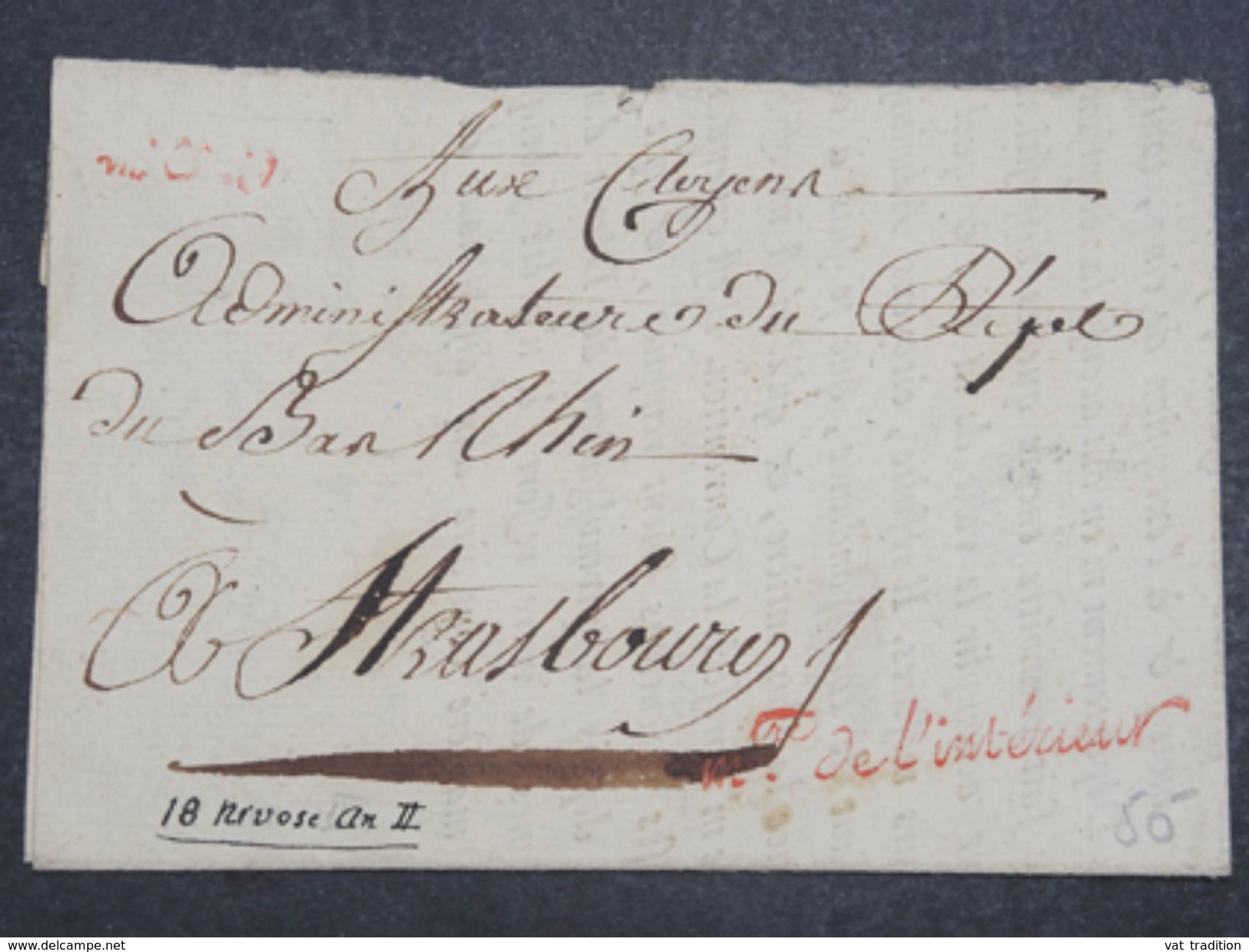 FRANCE - Lettre Du Ministère De L 'Intérieur Pour Strasbourg En 1794 -  L 10513 - 1701-1800: Précurseurs XVIII