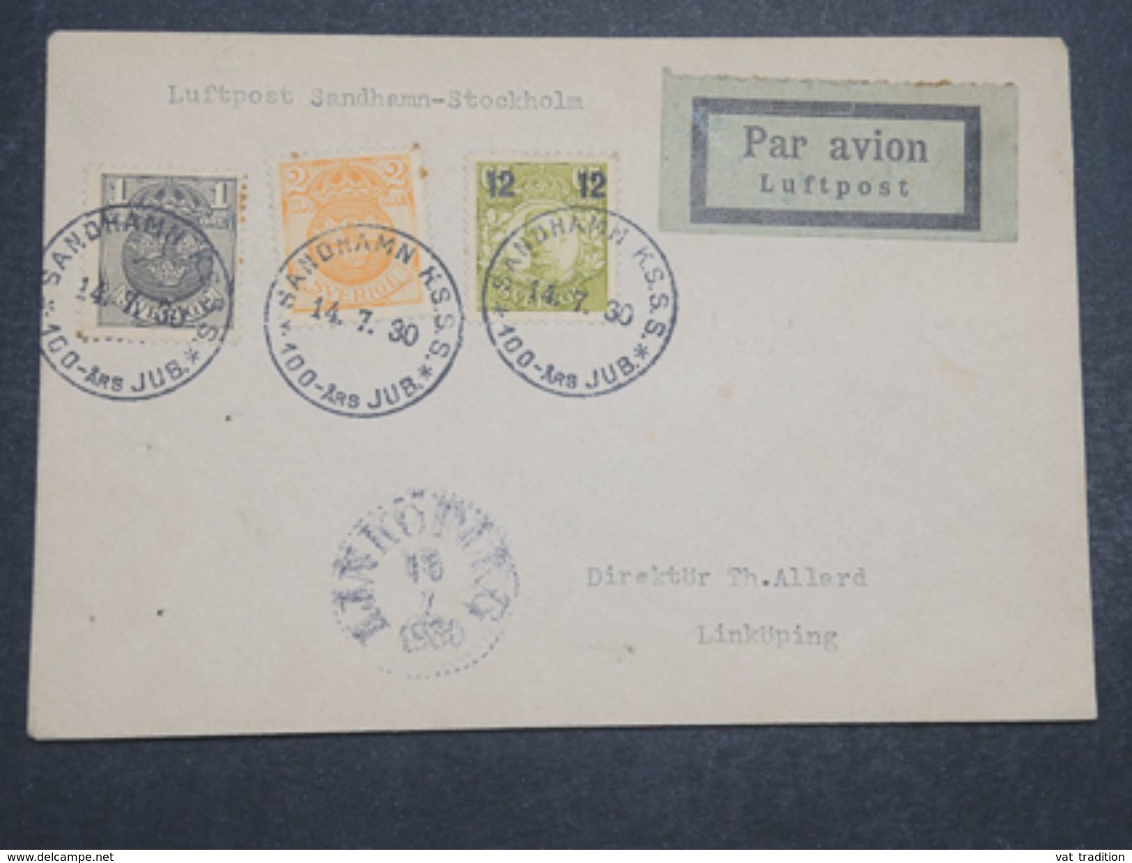 SUÈDE - Enveloppe Par Avion En 1930 , Ligne Sandhamn / Stockholm Pour Linköping -  L 10518 - Lettres & Documents