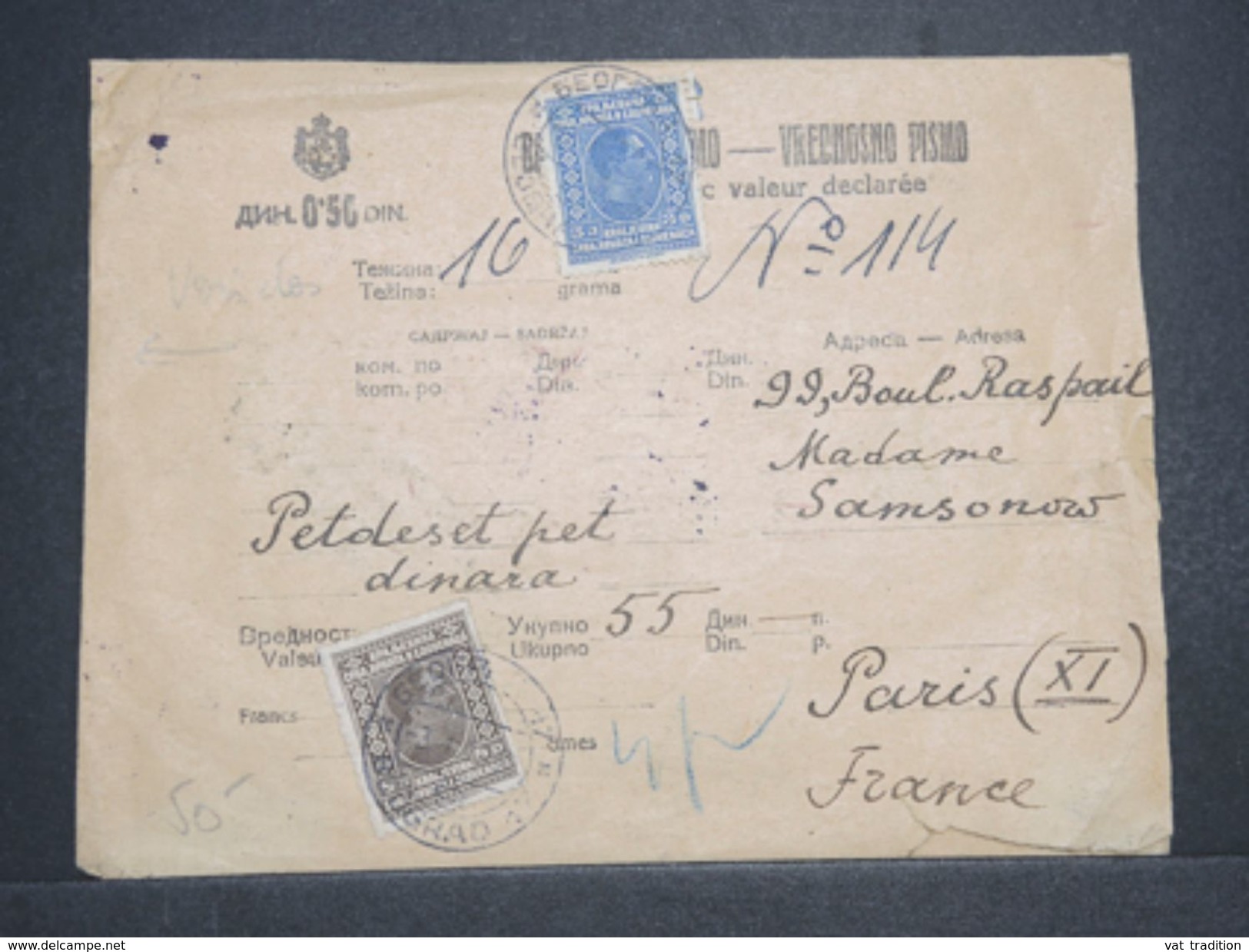 SERBIE - Enveloppe Du Commissaire Générale Des Réfugiés Russes Pour Paris En 1930 -  L 10519 - Serbie