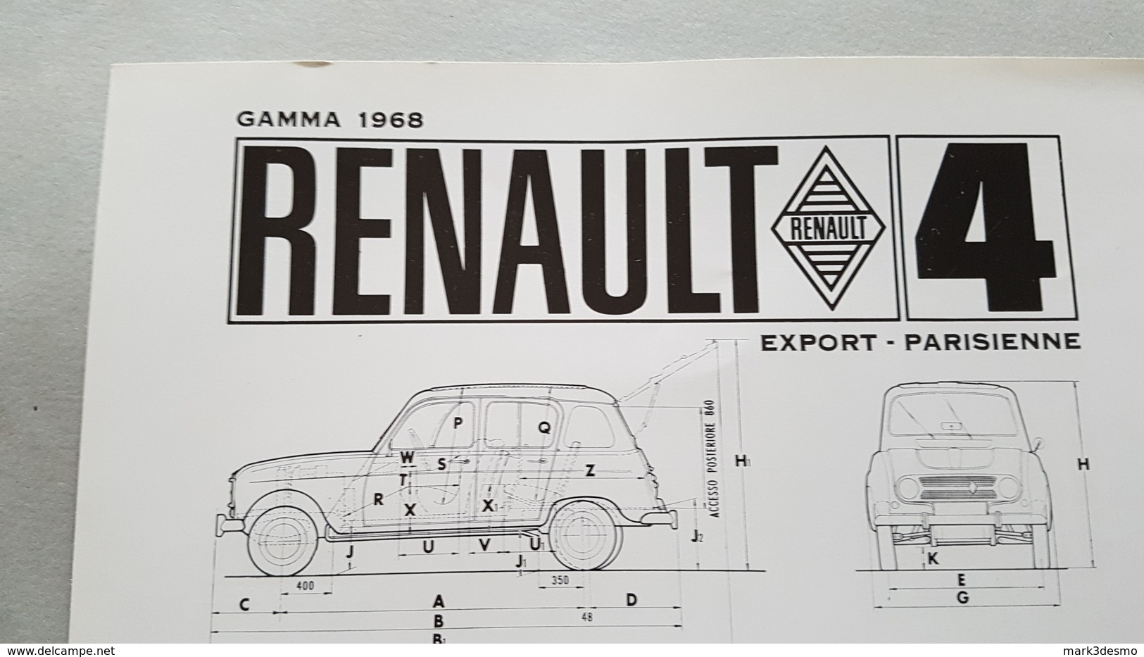 Renault R4 Export-Parisienne\Lusso 1968  2 SCHEDE TECNICHE Depliant Brochure Originale Auto - Genuine Car Brochure - Automobili