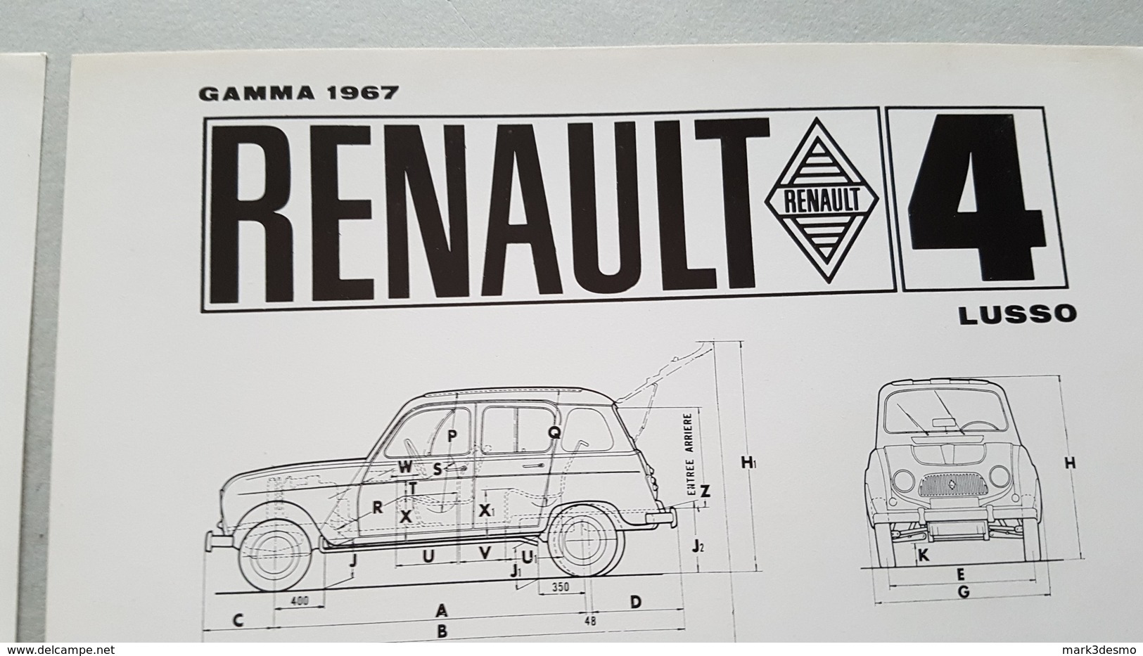 Renault R4 Parisienne-Lusso 1967 2 SCHEDE Tecniche Depliant Brochure Originale Auto - Genuine Car Brochure - Automobili