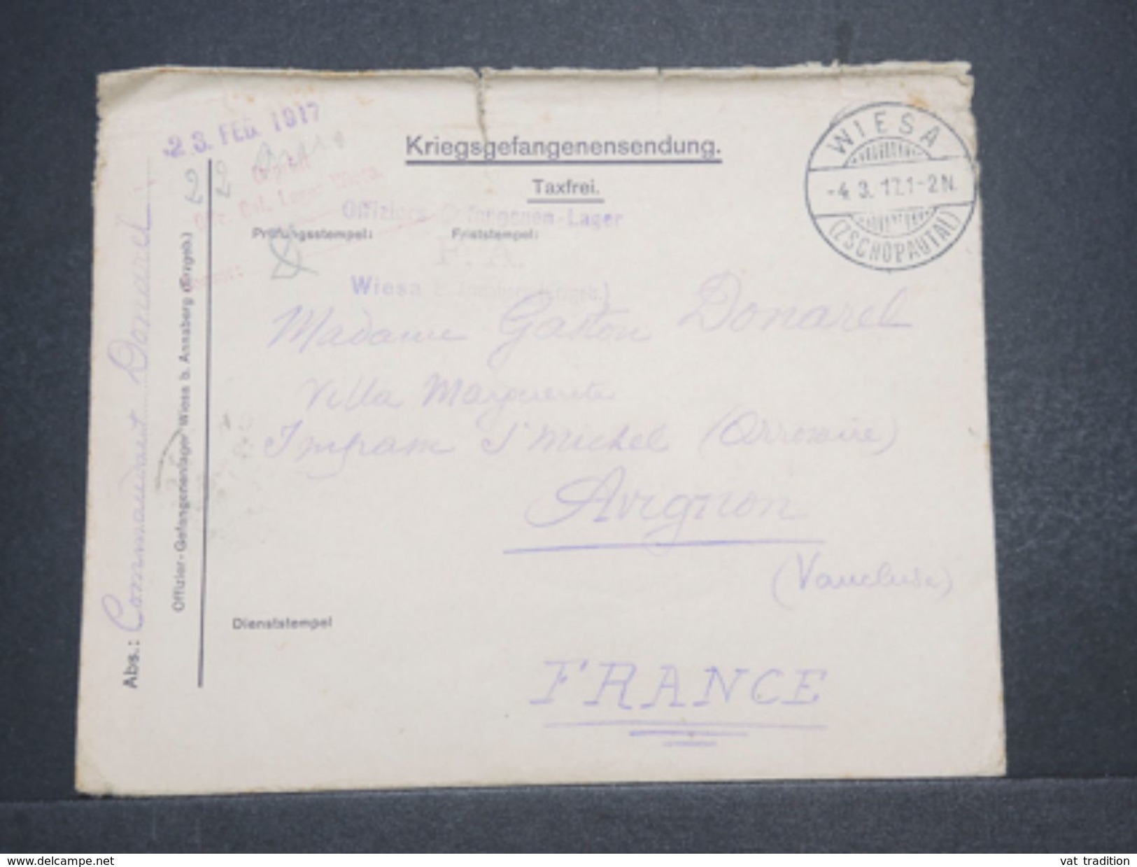 FRANCE - Enveloppe D' Un Prisonnier Officier Du Camp De  Wiesa Pour Avignon En 1917 -  L 10531 - Guerre De 1914-18