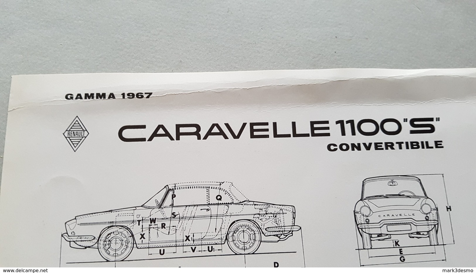 Renault Caravelle 1100 S 1967 SCHEDA TECNICA Depliant Brochure Originale Auto - Genuine Car Brochure - Moteurs