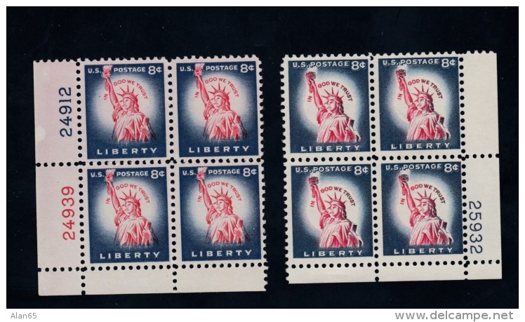 Sc#1041 &amp; 1042 8-Cent Statue Of Liberty Regular Issue, Plate # Block Of 4 MNH Stamps - Números De Placas