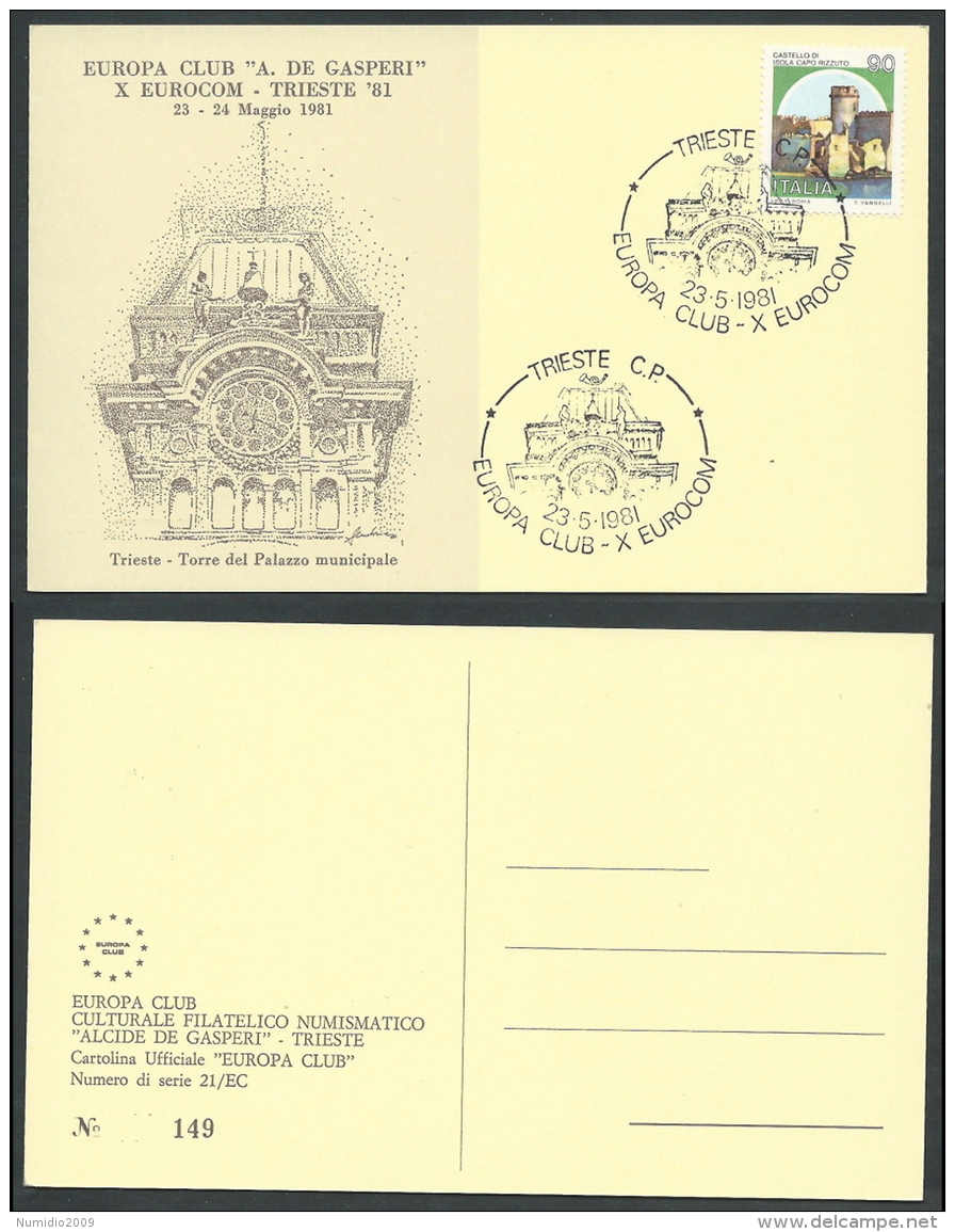 1981 ITALIA CARTOLINA SPECIALE TRIESTE EUROPA CLUB - K - FDC