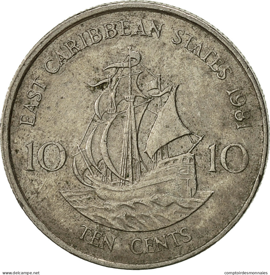 Monnaie, Etats Des Caraibes Orientales, Elizabeth II, 10 Cents, 1981, TTB - Territoires Britanniques Des Caraïbes