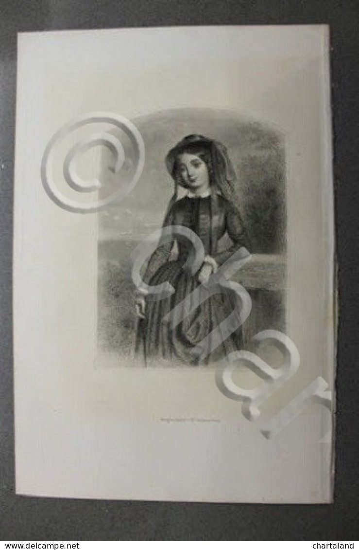 Stampa Incisione Ottocento Ritratto Di Giovane Donna In Abito Elegante - Estampes & Gravures