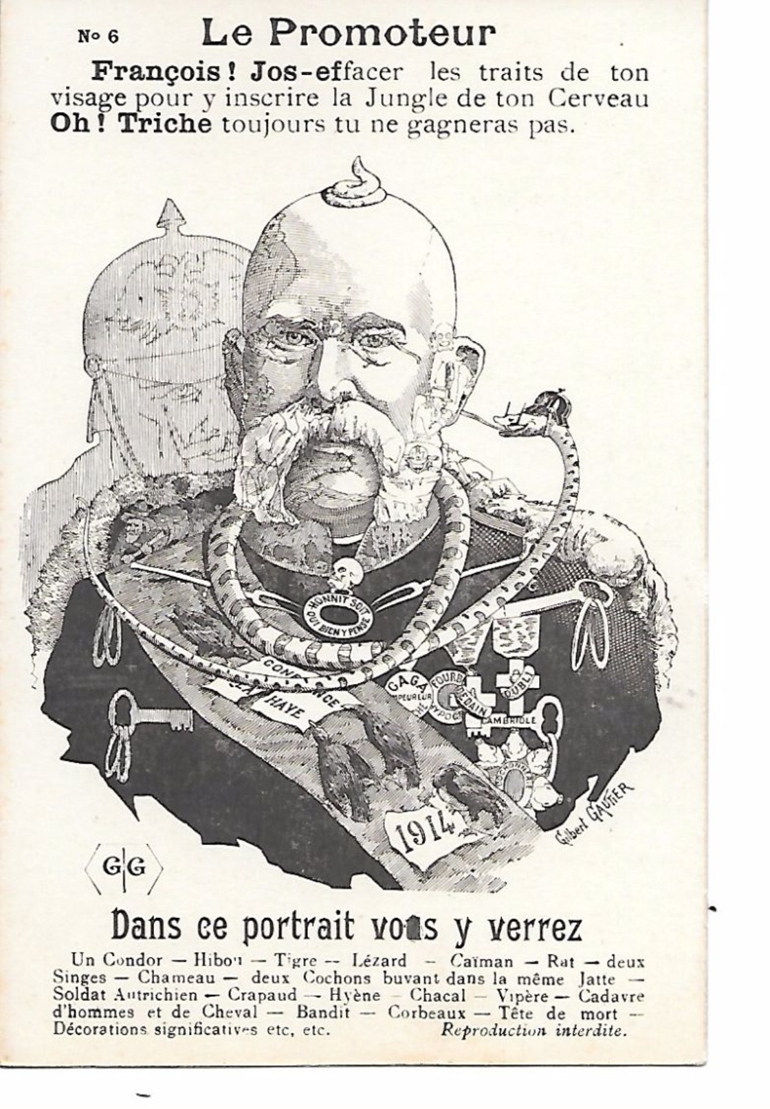 14/18 TRES BELLE CPA SATIRIQUE ANTI-ALLEMANDE "ANIMAUX" (A LIRE) (IMPORTANT : BIEN ZOOMER) SUPERBE - War 1914-18