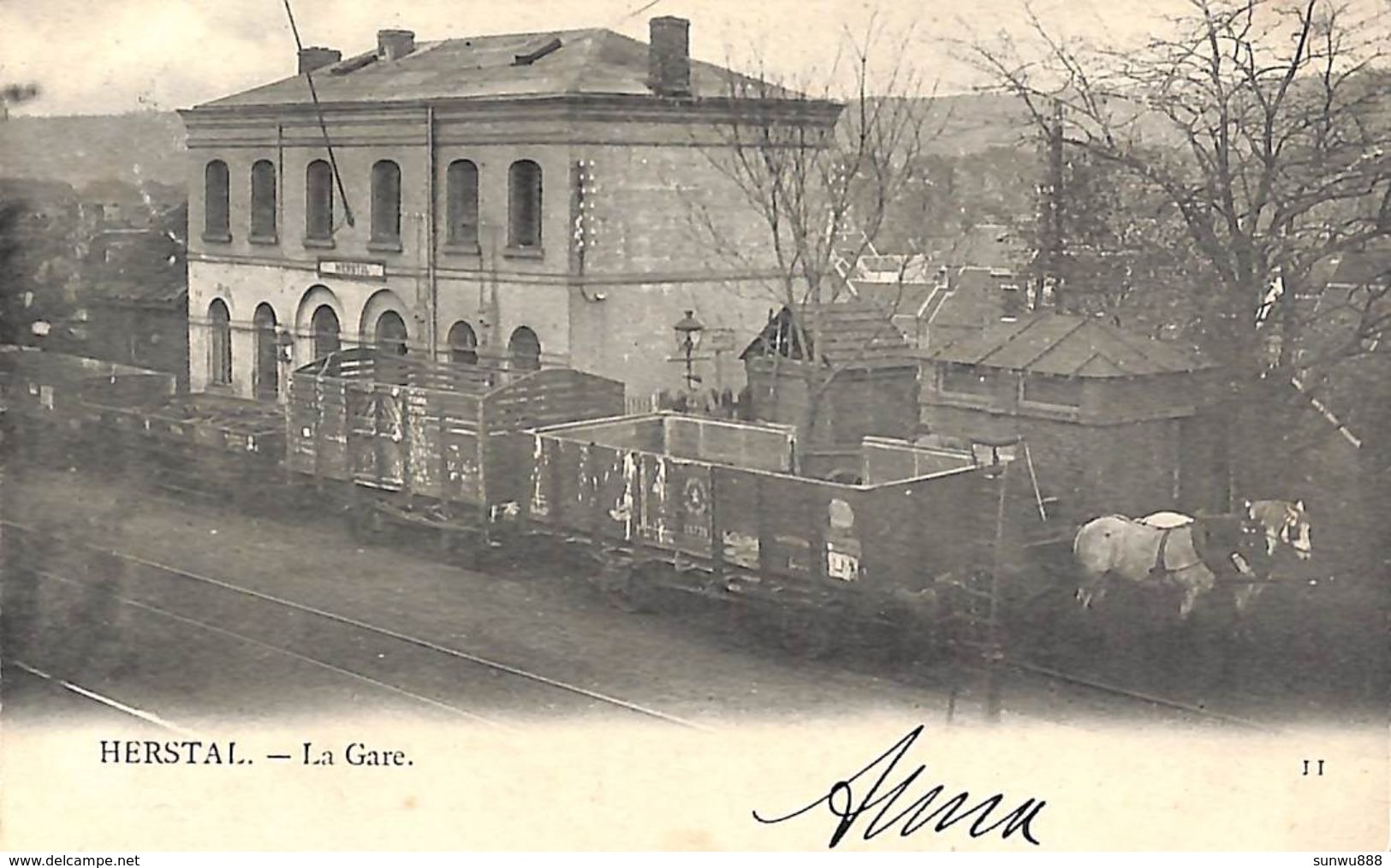 Herstal - La Gare (animée, Train, Chevaux, 1905) - Herstal