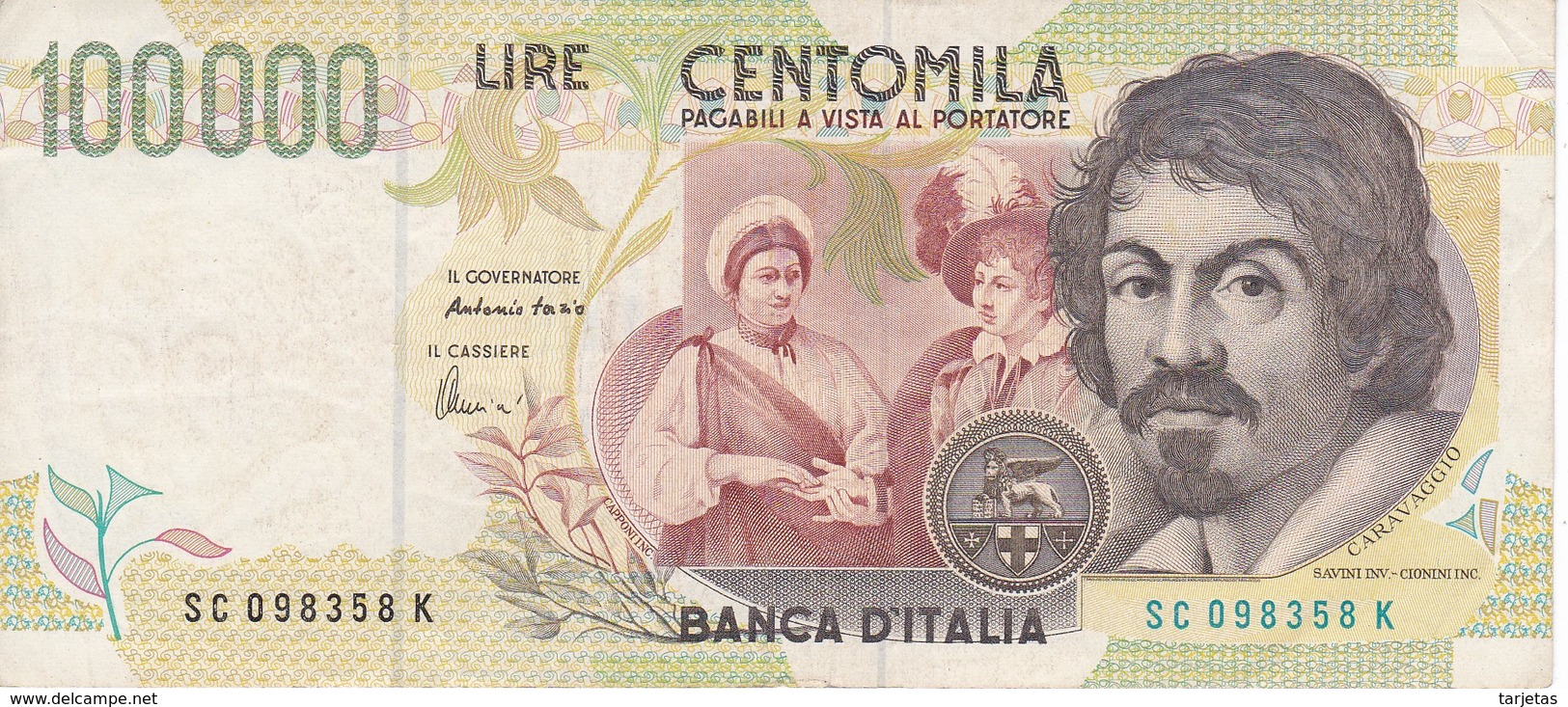 BILLETE DE ITALIA DE 100000 LIRAS DEL AÑO 1994 SERIE SC DE CARAVAGGIO (BANKNOTE-BANK NOTE) - 100000 Lire