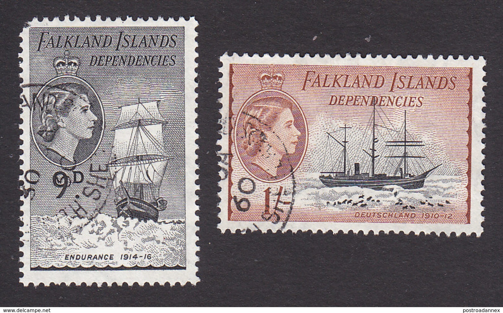 Falkland Islands Dependencies, Scott #1L27-1L28, Used, Ships, Issued 1954 - Falkland Islands