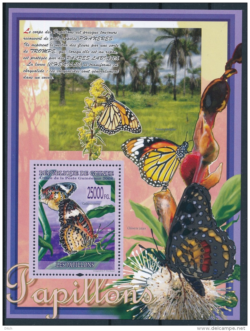 D- Guinée 2008 - BL3411, Faune, Insecte, Papillons, Fleurs - Papillons