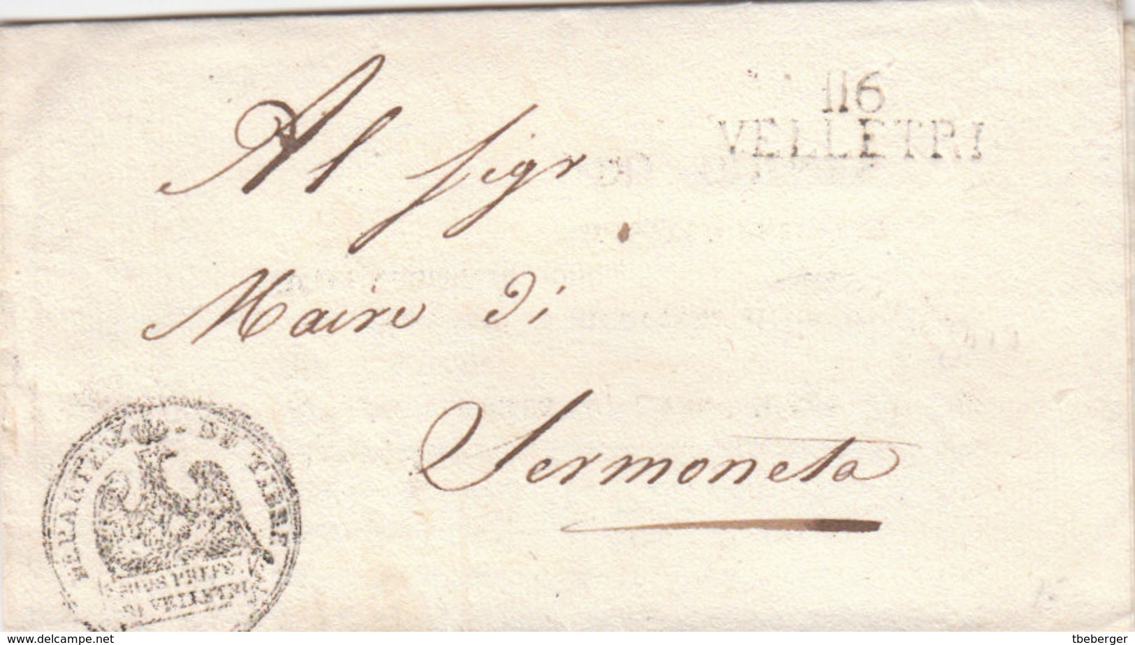 France Italia Dept Conquis Rome Entier 116 VELLETRI Sotto Prefetto Pour Maire Di Sermoneta Latina 1811 (q32) - 1792-1815: Départements Conquis