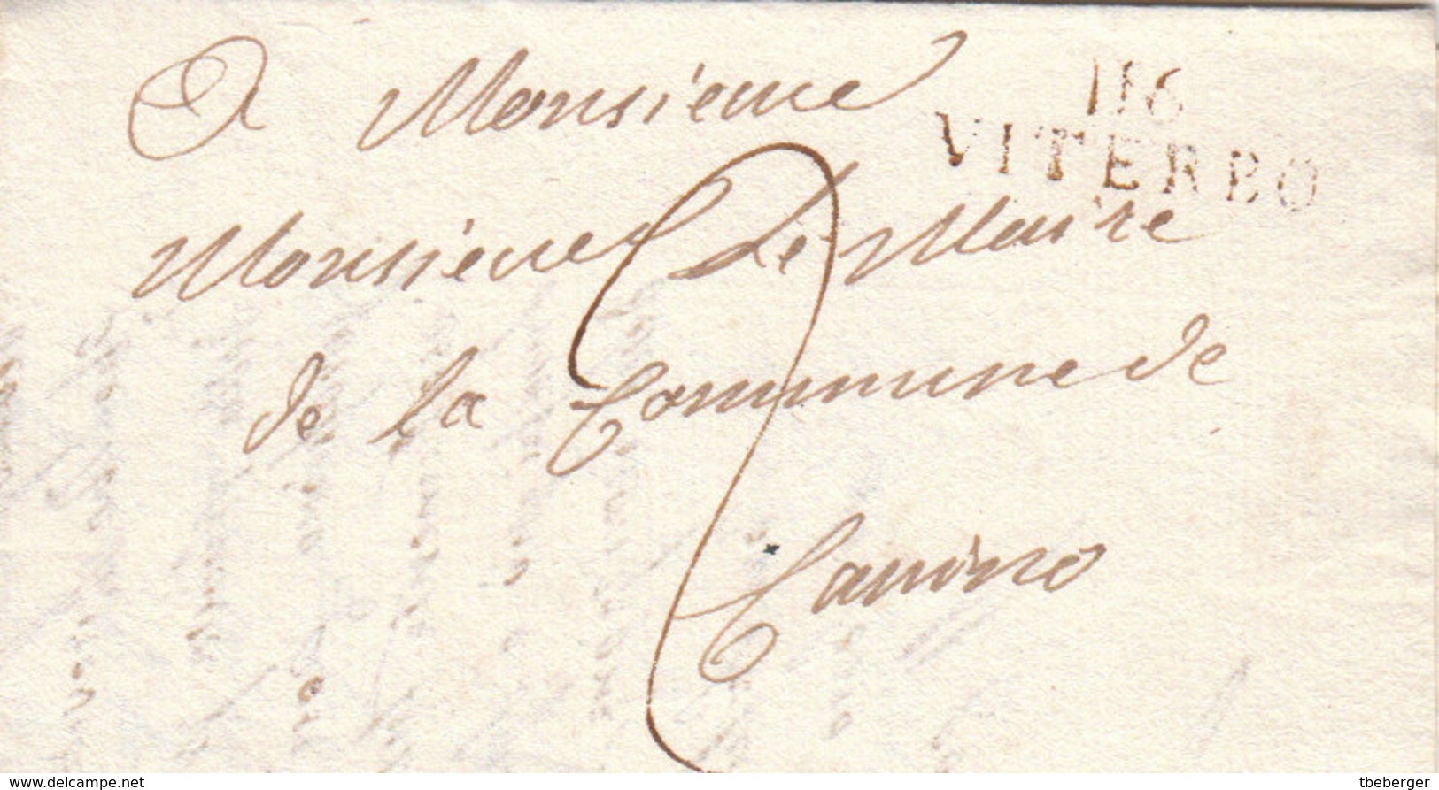 France Italia Dept Conquis Rome Entier 116 VITERBO Pour Mairie De Canino 1810 (q33) - 1792-1815 : Departamentos Conquistados