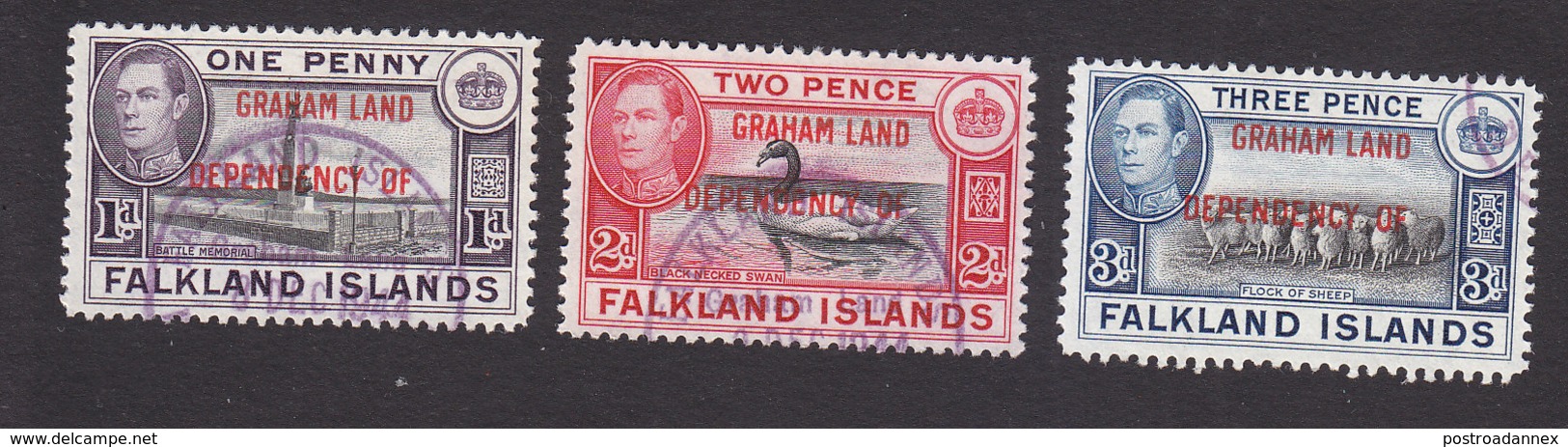 Falkland Islands Dependencies, Scott #2L2-2L4, Used, Ships Overprinted, Issued 1944 - Falkland Islands