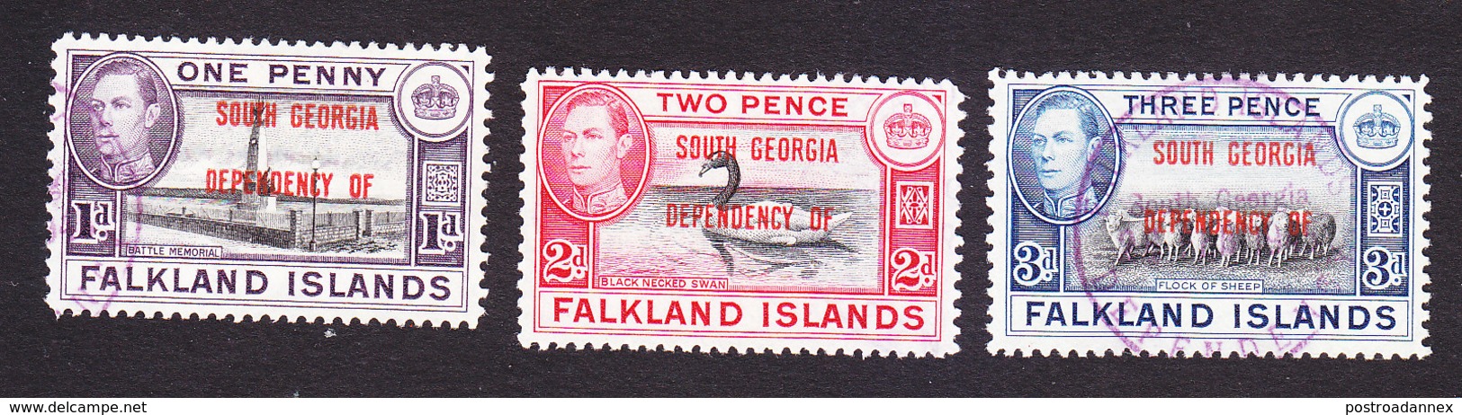 Falkland Islands, South Georgia, Scott #3L2-3L4, Used, Ship Overprinted, Issued 1944 - Islas Malvinas