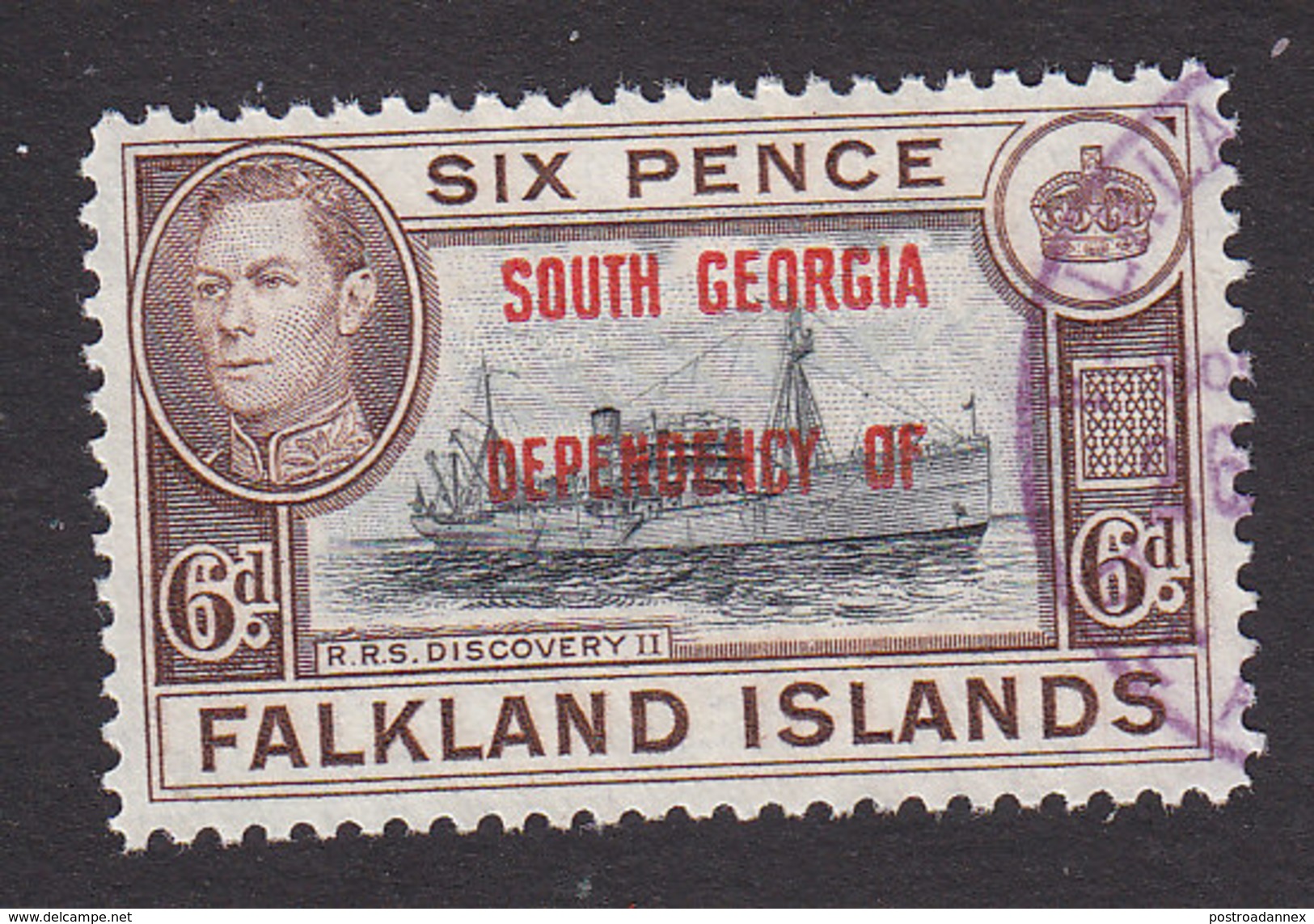 Falkland Islands, South Georgia, Scott #3L6, Used, Ship Overprinted, Issued 1944 - Falkland Islands