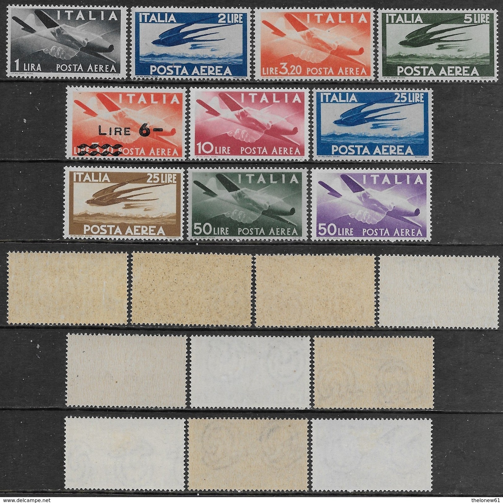 Italia Italy 1945 Democratica Aerea 10val Sa N.A126-A135 Completa Nuova MNH/MH **/* - Posta Aerea