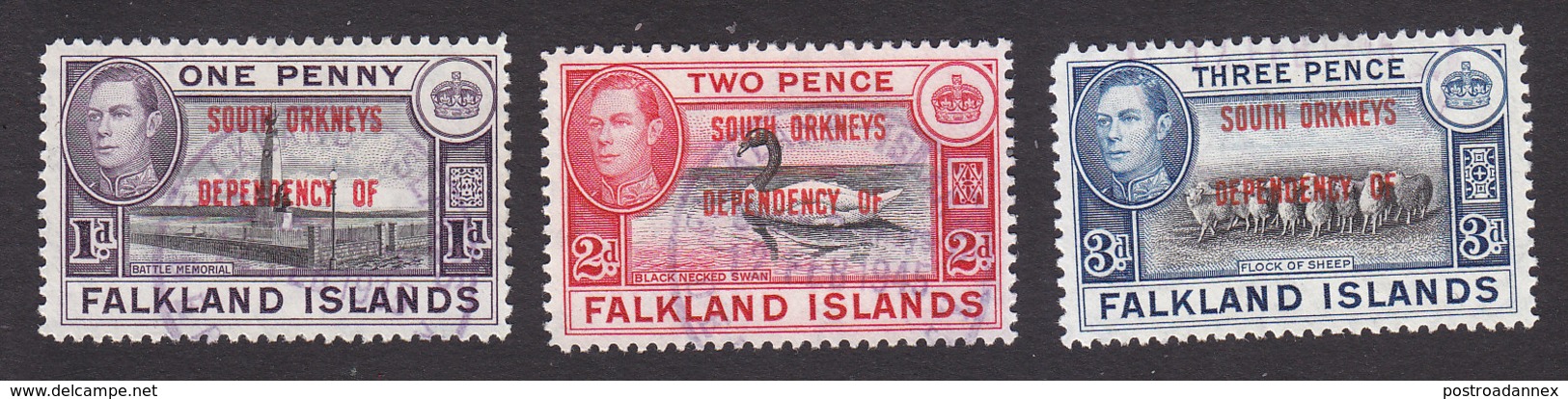 Falkland Islands, South Orkneys, Scott #4L2-4L4, Used, Ship Overprinted, Issued 1944 - Falkland Islands