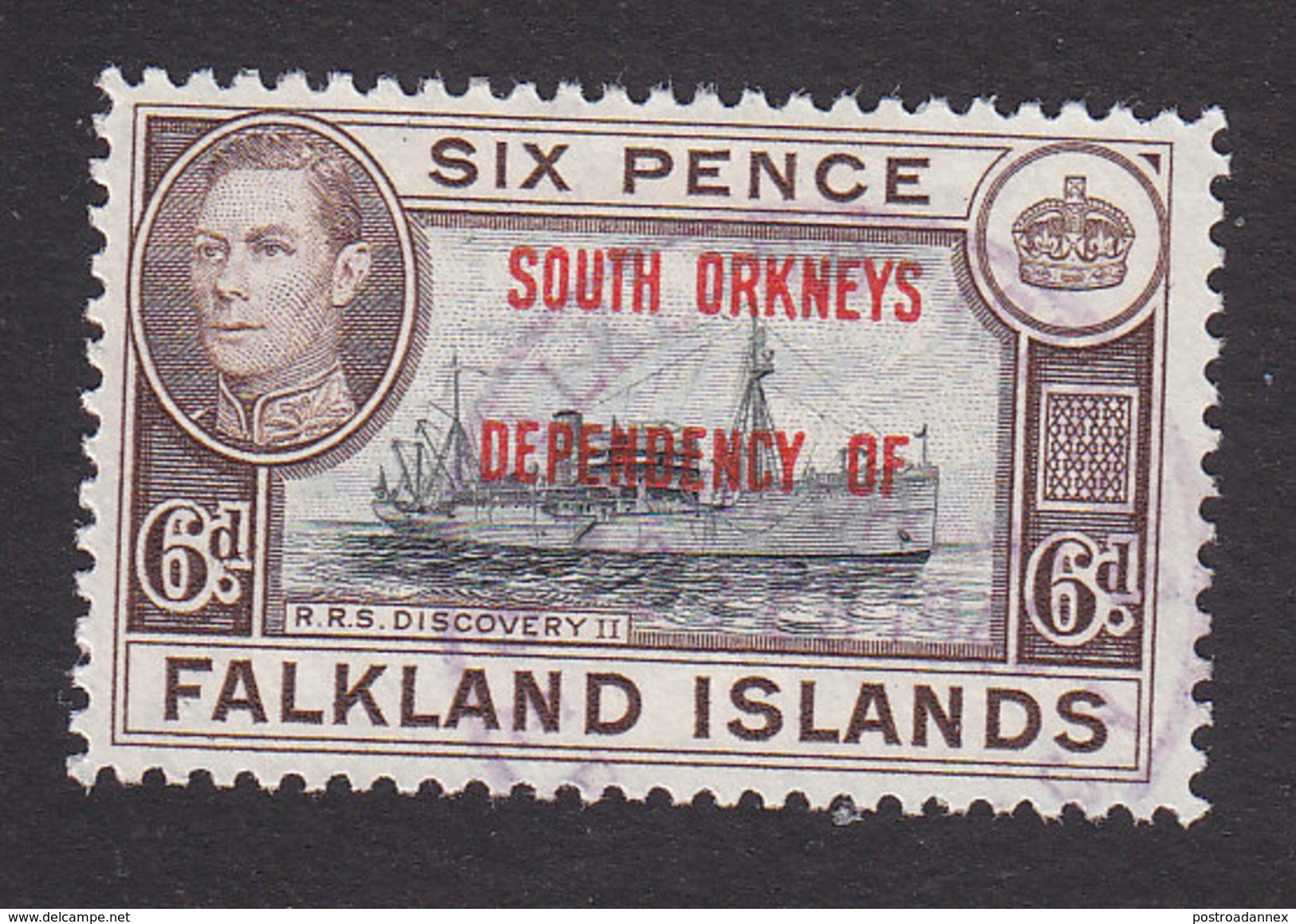 Falkland Islands, South Orkneys, Scott #4L6, Used, Ship Overprinted, Issued 1944 - Falkland Islands