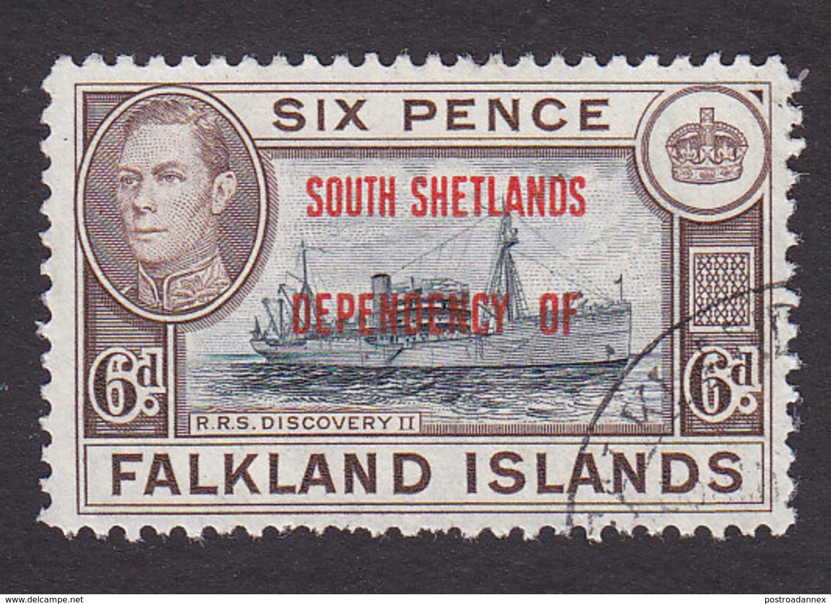 Falkland Islands, South Shetlands, Scott #5L6, Used, Ship Overprinted, Issued 1944 - Falklandeilanden