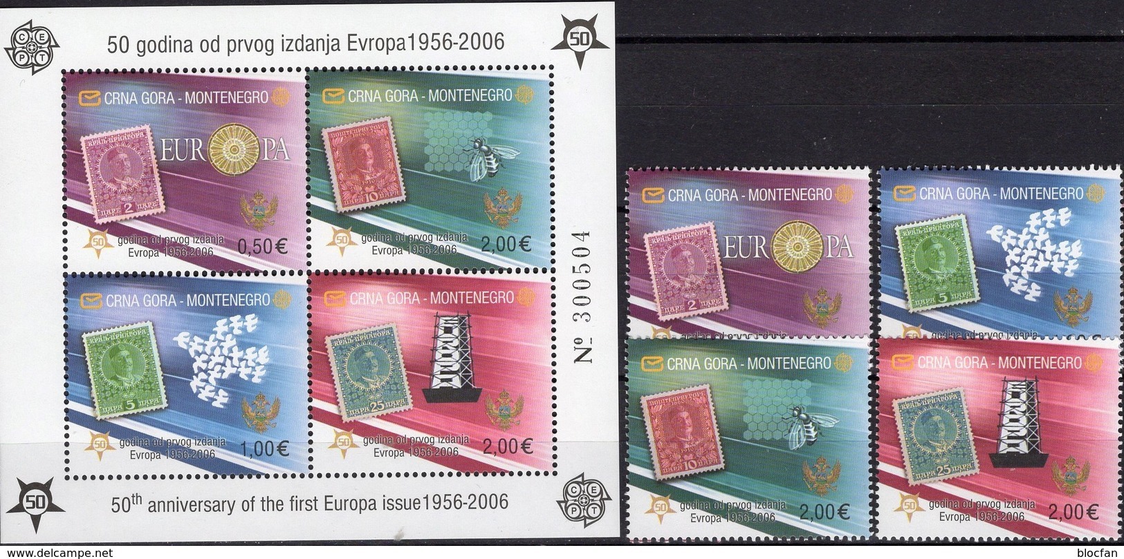 Perforiert EUROPA 2006 108/1 II+Block 2 A ** 44€ Hojita Bloc Art S/s Waps Sheet Space M/s Bf Topic Stamp On Stamps - Montenegro