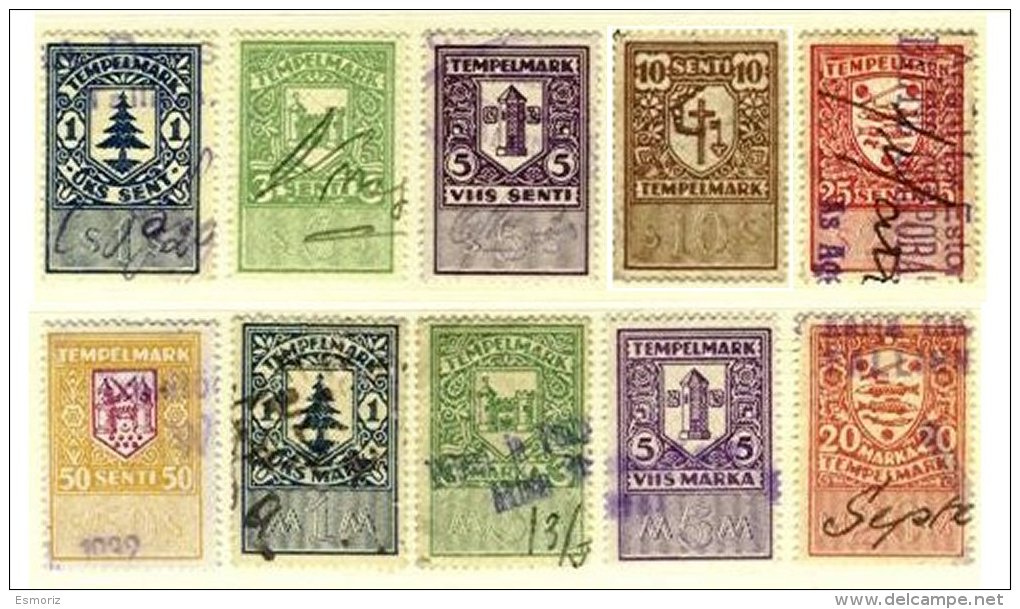 ESTONIA, Revenues, B&amp;H 261/63, 265, 268/73, Used, F/VF, Cat. &pound; 25 - Estonie