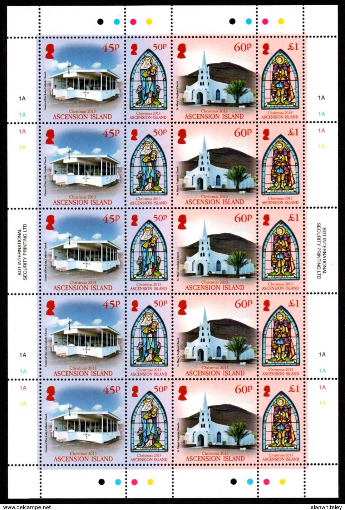 ASCENSION ISLAND 2013 Christmas/Places Of Worship: Sheet Of 20 Stamps UM/MNH - Ascension