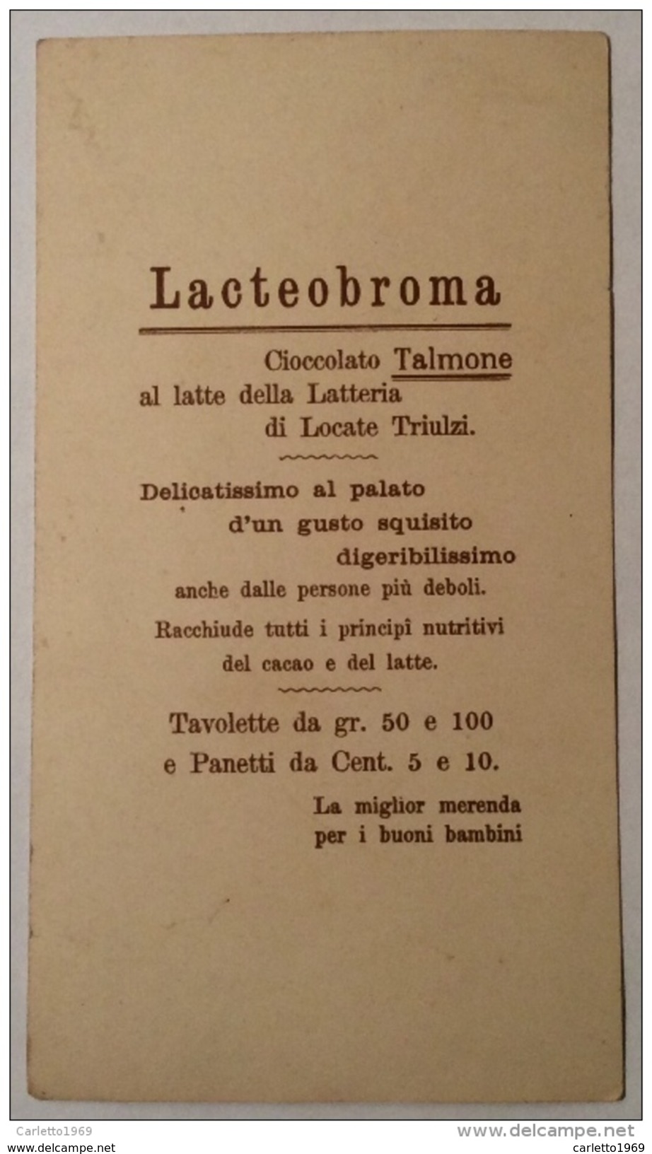 CIOCCOLATO E CACAO TALAMONE TORINO CM.14X7,5 - Publicités