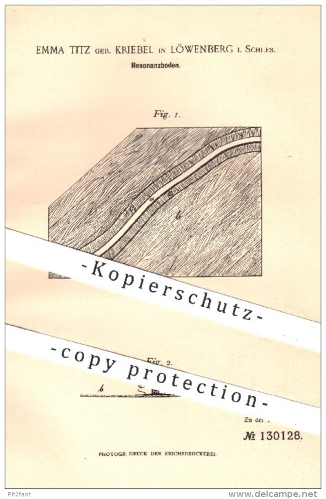 Original Patent - Emma Titz Geb. Kriebel , Löwenberg / Schlesien , 1900 , Resonanzboden Für Piano , Klavier , Flügel !!! - Historische Dokumente