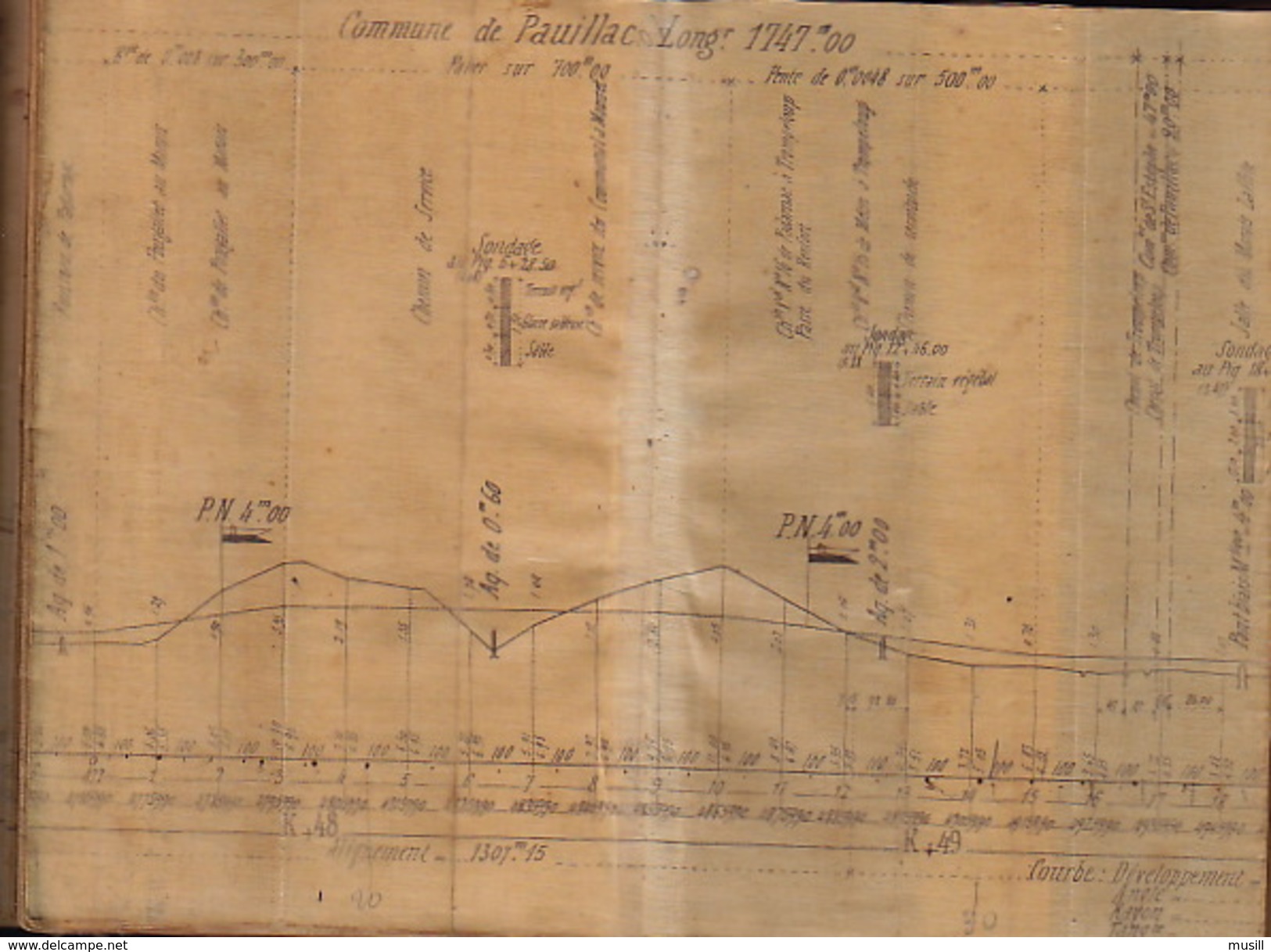 Chemin De Fer Du Médoc. Profil En Long De Bordeaux Au Verdon. Vers 1865. - Ferrocarril