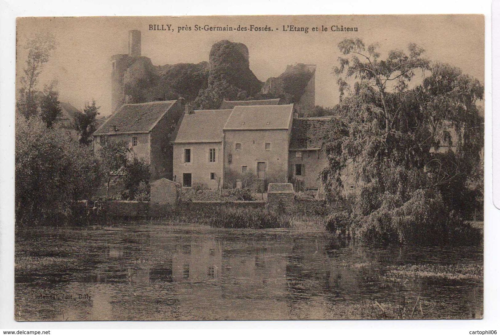 - FRANCE (03) - CPA Ayant Voyagé BILLY, Près St-Germain-des Fossés (Allier) 1915 - L'Etang Et Le Château - - Autres & Non Classés