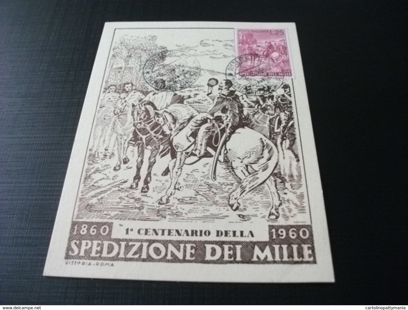 CARTOLINA POSTALE MAXIMUM 1° CENTENARIO DELLA SPEDIZIONE DEI MILLE 1960 GARIBALDI INCONTRA IL RE - Uomini Politici E Militari