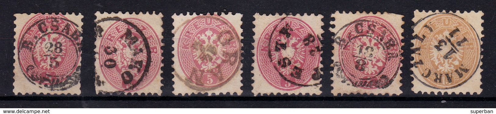 AUSTRIA / ÖSTERREICH - 1863/1864 - 5 Kr - 15 Kr (Mi. 32 - 34) : 6 TIMBRES / BATCH 6 STAMPS - NICE CANCELLATIONS (ab172) - Gebruikt