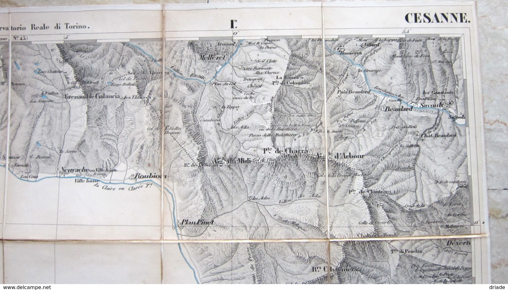 MAPPA GRAN CARTA DEGLI STATI SARDI IN TERRAFERMA CESANNE PIEMONTE CLAVIERES CESANA TORINESE ANNO 1852 - Carte Stradali