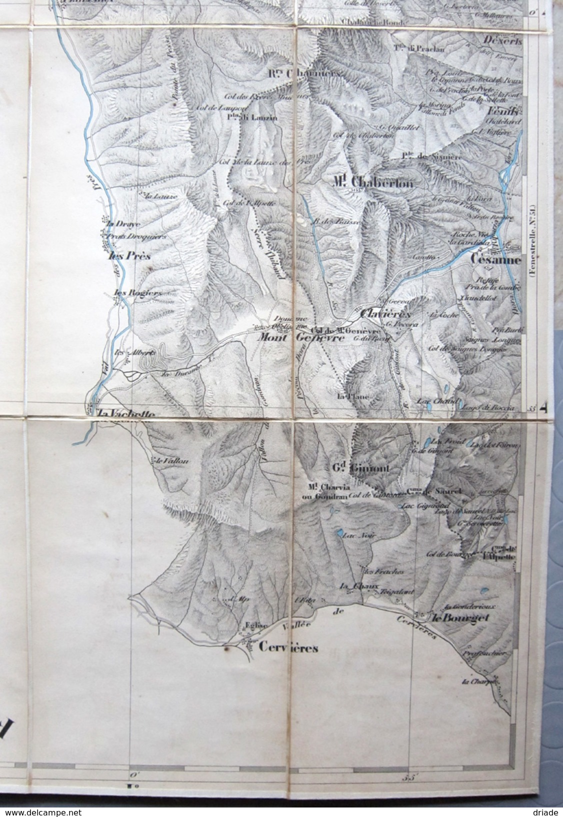 MAPPA GRAN CARTA DEGLI STATI SARDI IN TERRAFERMA CESANNE PIEMONTE CLAVIERES CESANA TORINESE ANNO 1852 - Carte Stradali