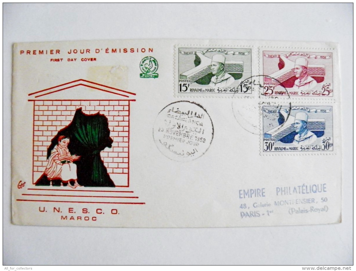 Cover From Morocco Maroc 1958 Special Cancel Fdc Unesco - Marokko (1956-...)